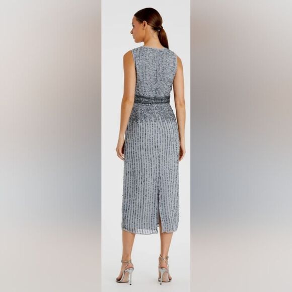 Mac Duggal 10509 Sleeveless Beaded Midi Sheath Cocktail Dress NWT sz 20 gray - Picture 2 of 7